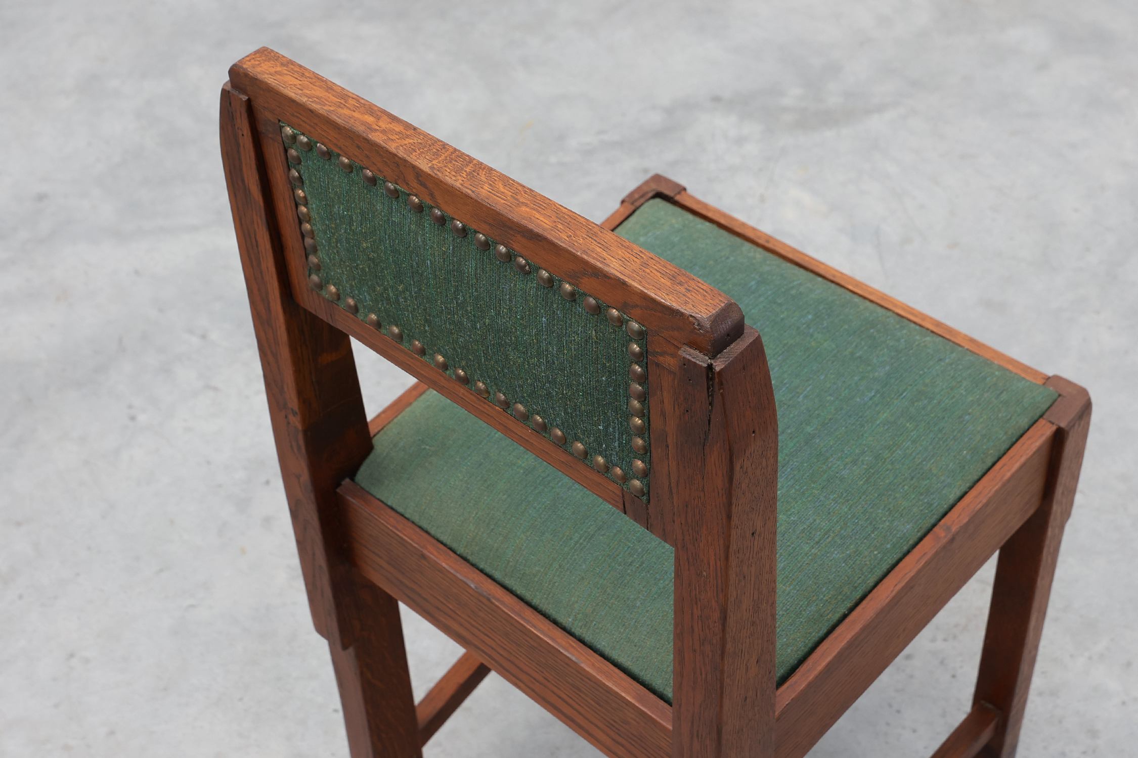 Belgian Art Deco oak side chair with  green upholstery, modernist 1920sthumbnail